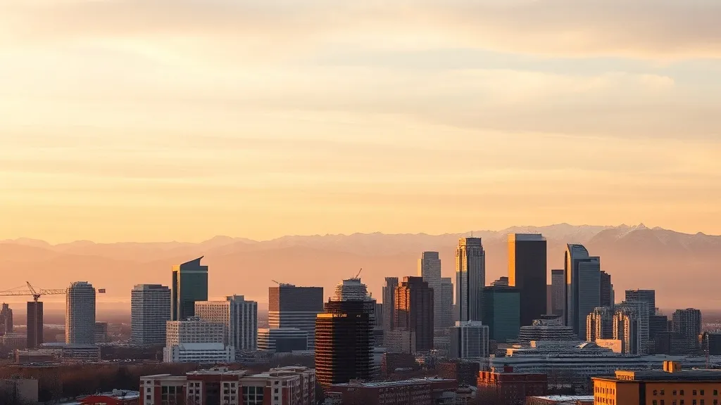 A minimalist wide-angle photo of the Calgary skyline with th